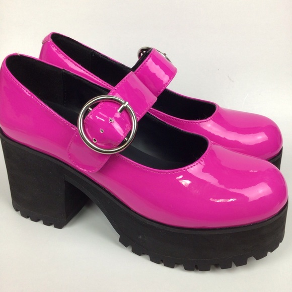 Dolls Kill Current Mood Y2K Damnation Platform Goth Mary Janes Shoes Hot Pink 8 - Picture 3 of 12